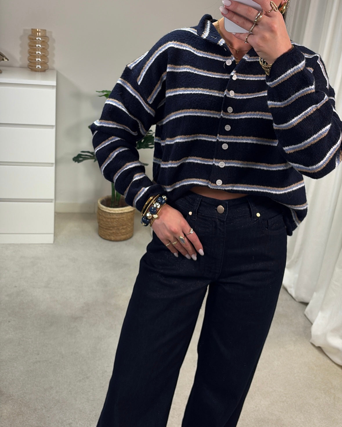 AMZaya Cardigan Navy Stripe