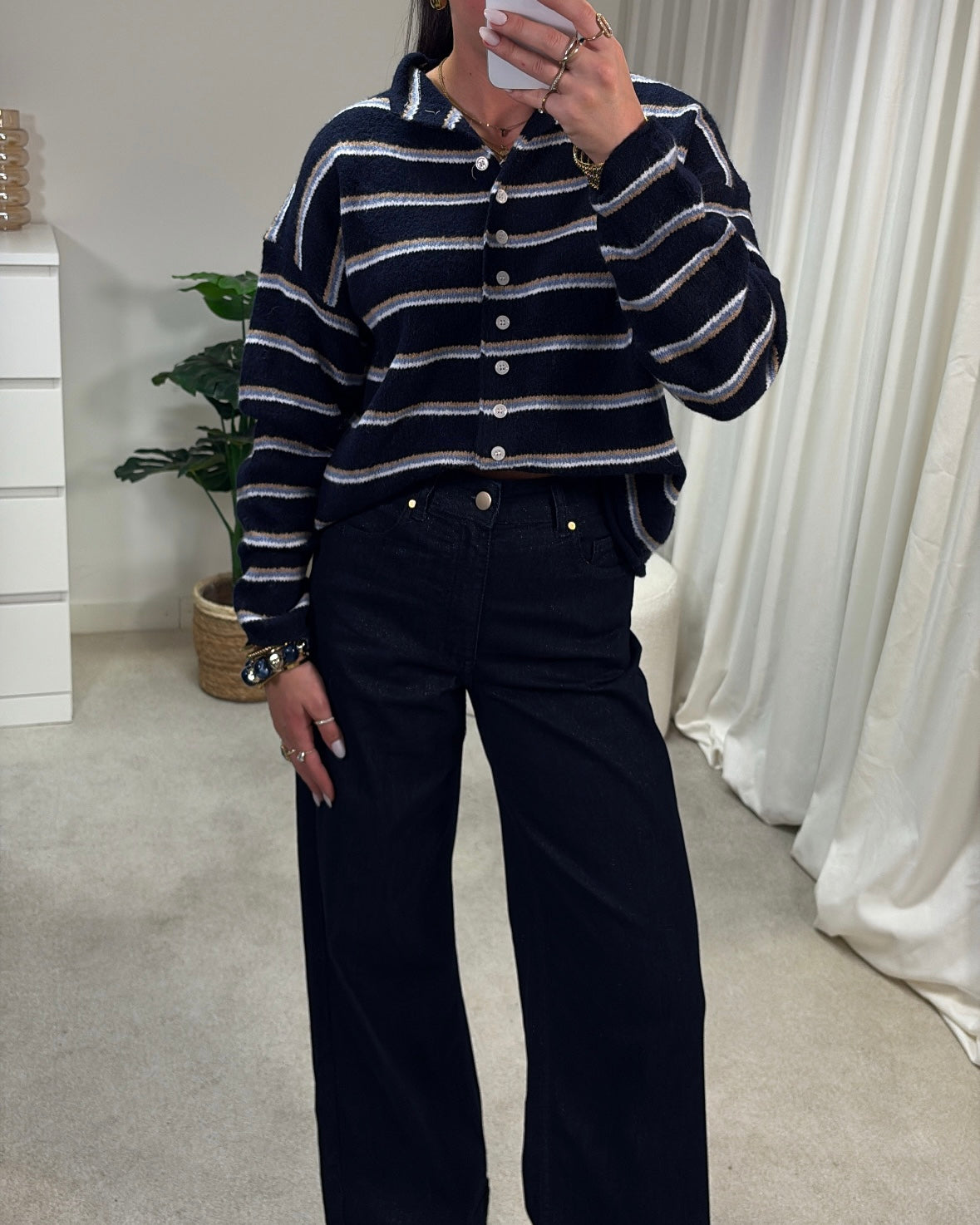 AMZaya Cardigan Navy Stripe