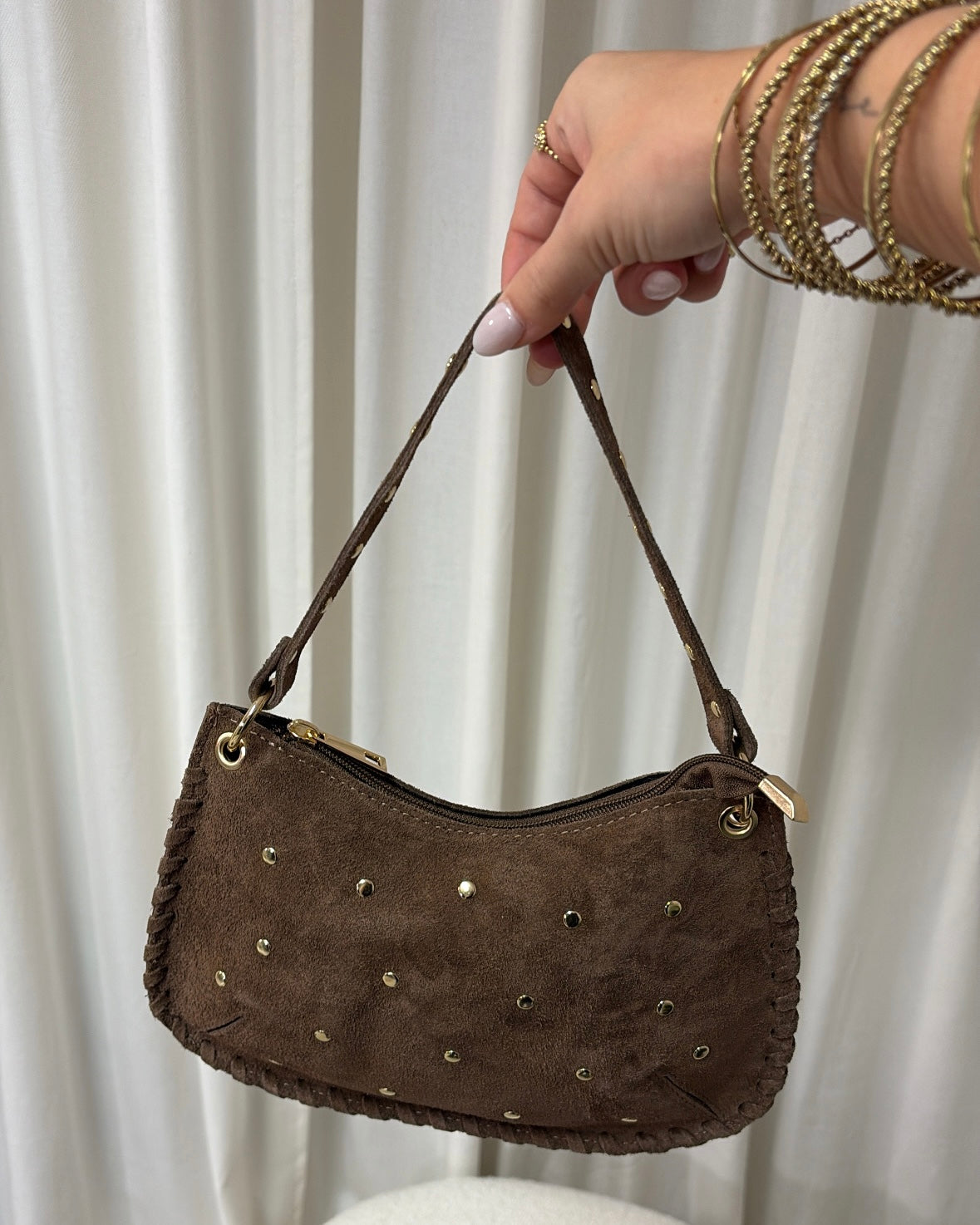 LaLunaTheLabel Casey Suede Taupe Bag