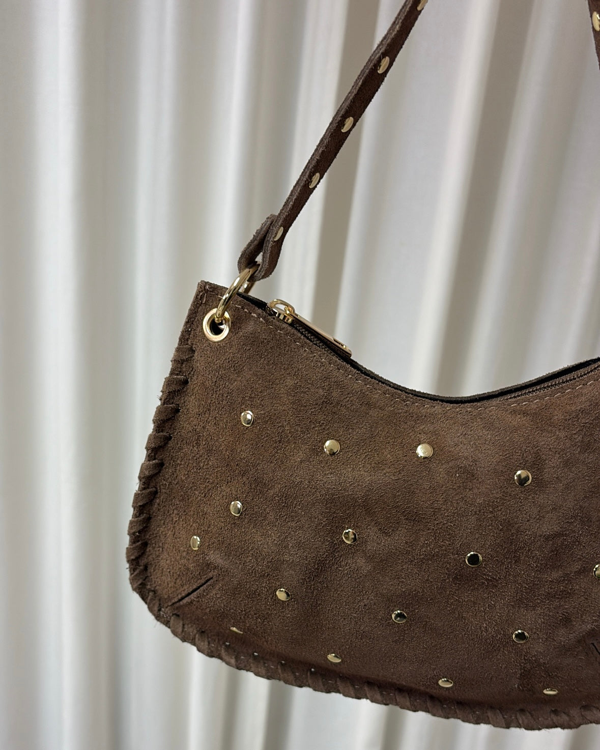 LaLunaTheLabel Casey Suede Taupe Bag