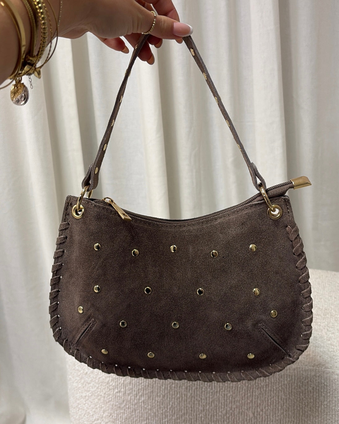 LaLunaTheLabel Casey Suede Taupe Bag