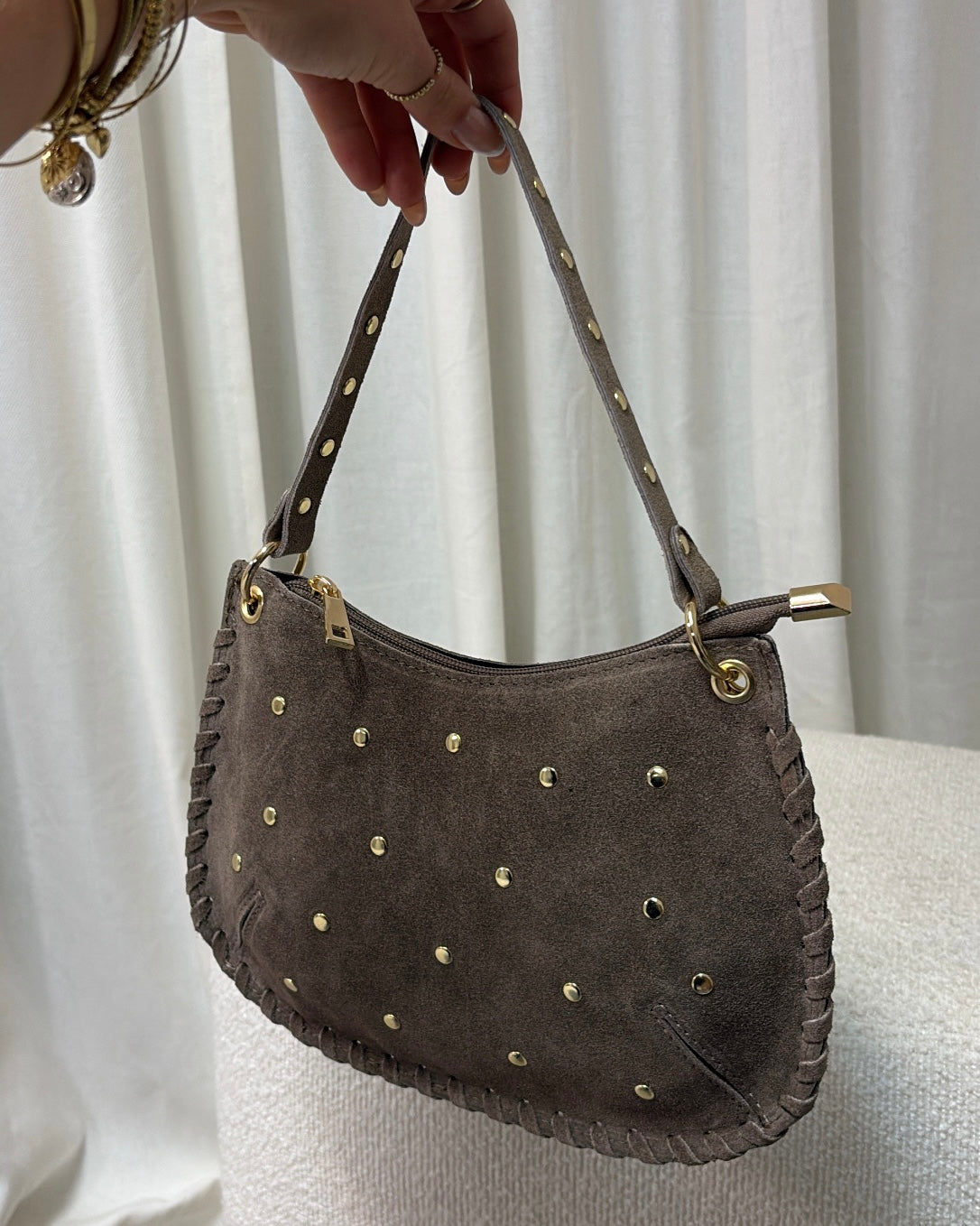 LaLunaTheLabel Casey Suede Taupe Bag