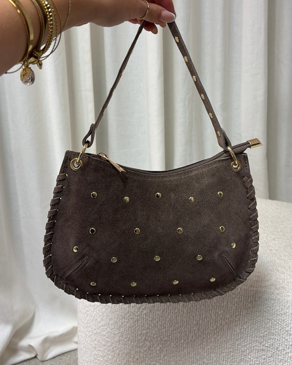 LaLunaTheLabel Casey Suede Taupe Bag