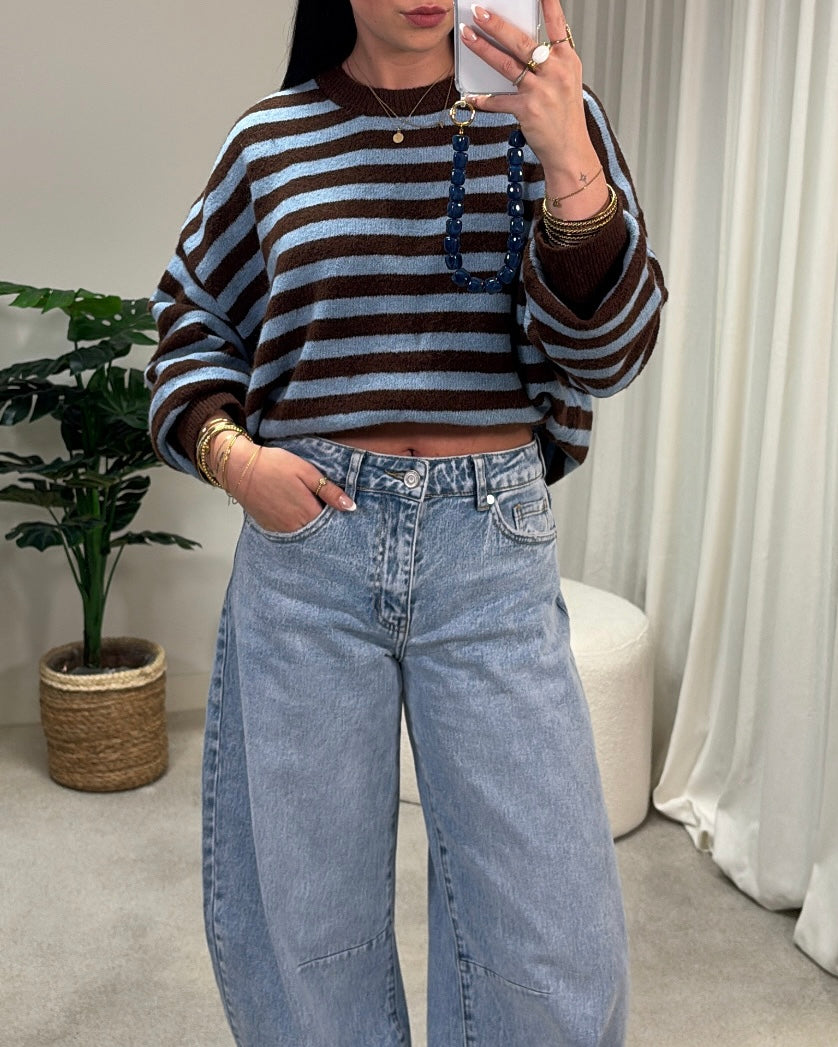 AMIvyolive LaLunaTheLabel Stripe Blue Brown Sweater