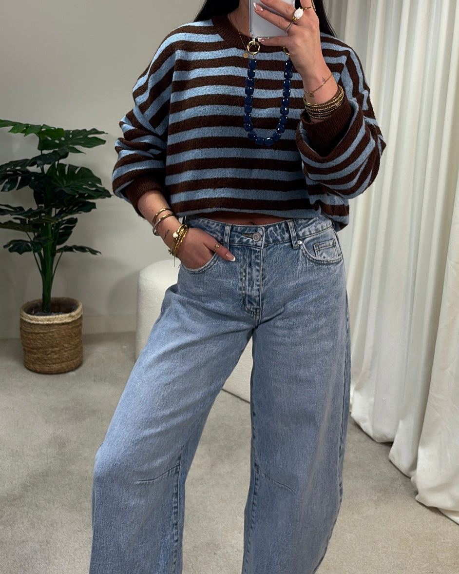 AMIvyolive LaLunaTheLabel Stripe Blue Brown Sweater