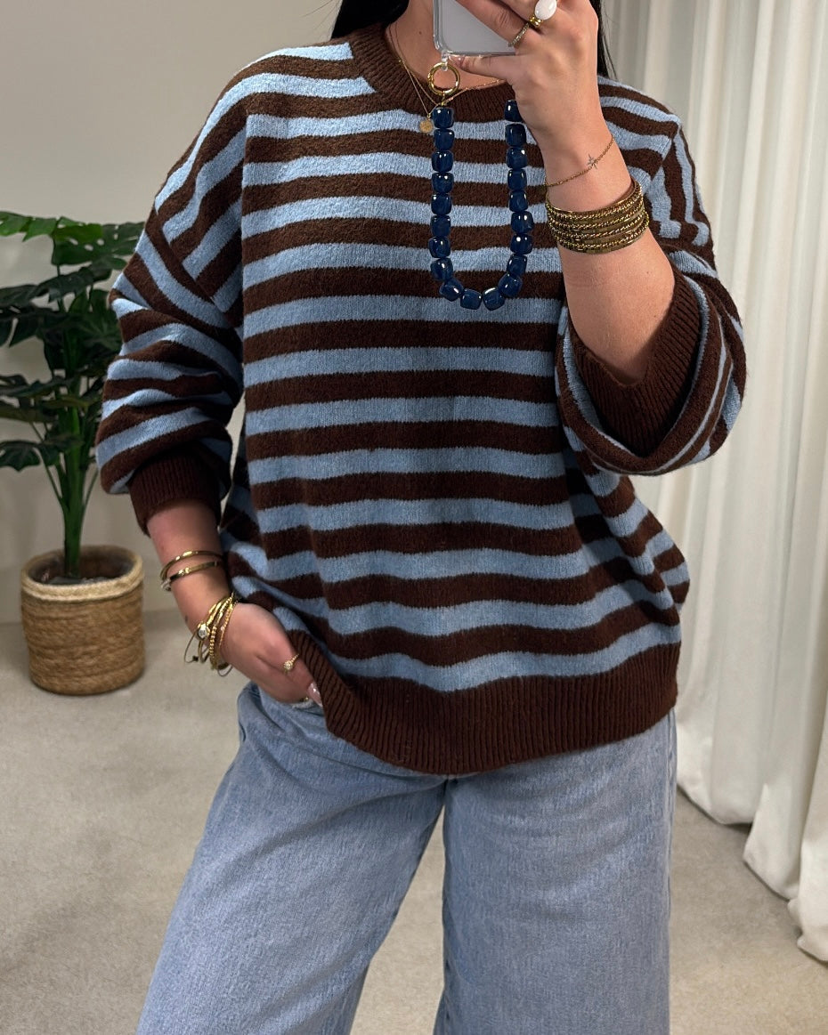 AMIvyolive LaLunaTheLabel Stripe Blue Brown Sweater