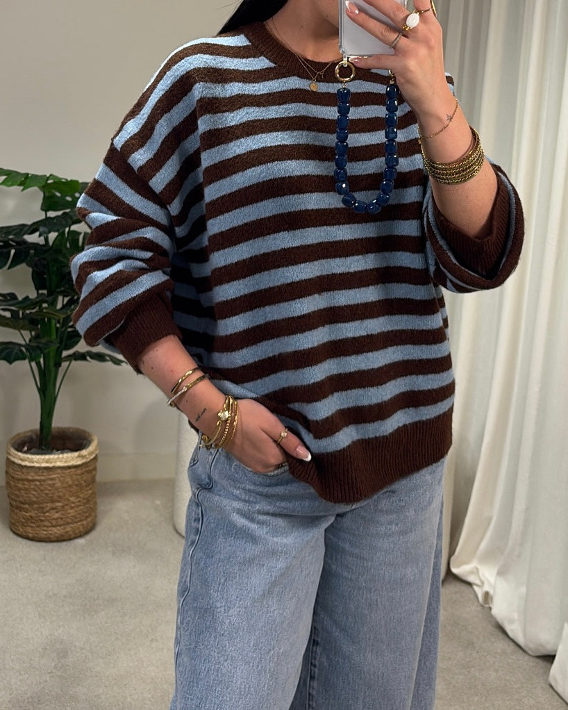 AMIvyolive LaLunaTheLabel Stripe Blue Brown Sweater